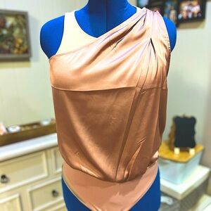 Express One-Shoulder Satin Dress in Peach
